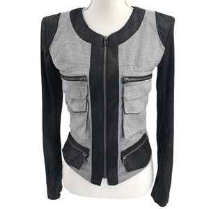 Georgie Womens Size XS Full Zip Utility Intermix Faux Leather Moto Jacket